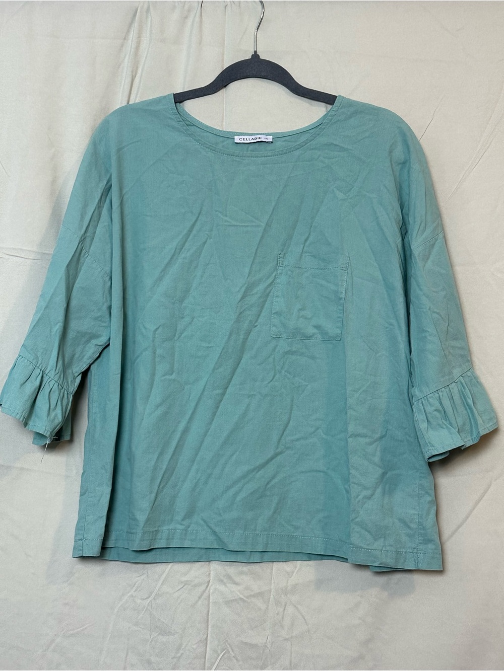 Cellabie Mint Green Ruffle-Sleeve Cotton Top